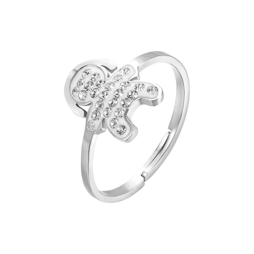 ANELLO DONNA IN ACCIAIO CON BIMBA E CRISTALLI BIANCHI MISURA: S