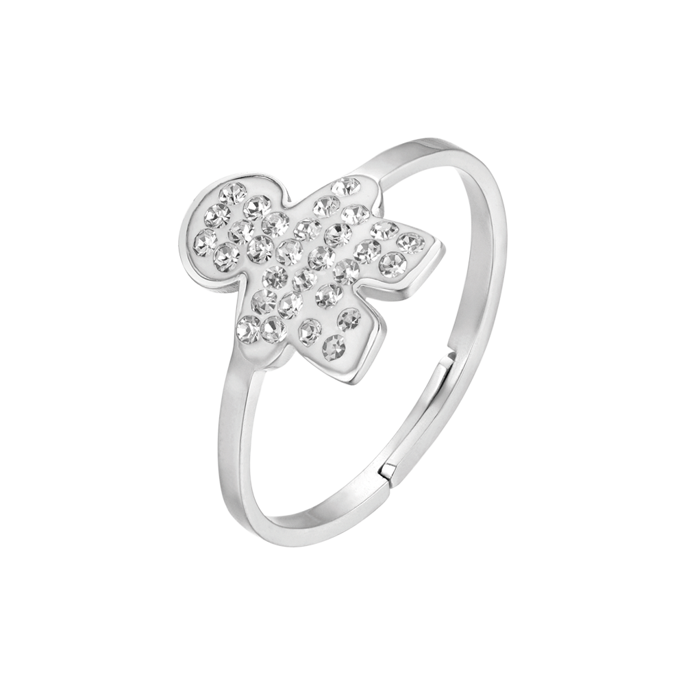 ANELLO DONNA IN ACCIAIO CON BIMBO E CRISTALLI BIANCHI MISURA: S