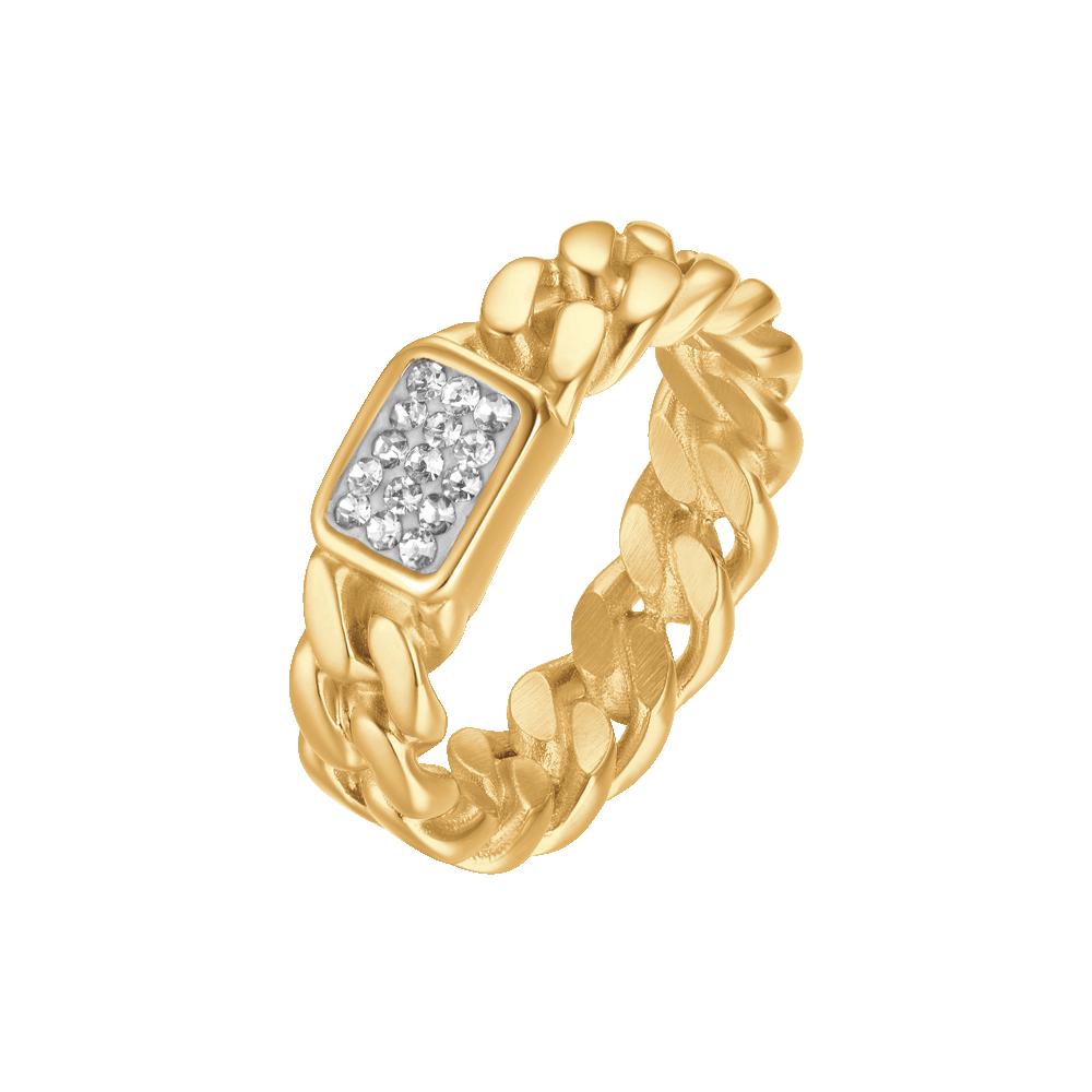 ANELLO IN ACCIAIO IP GOLD CON CRISTALLI BIANCHI