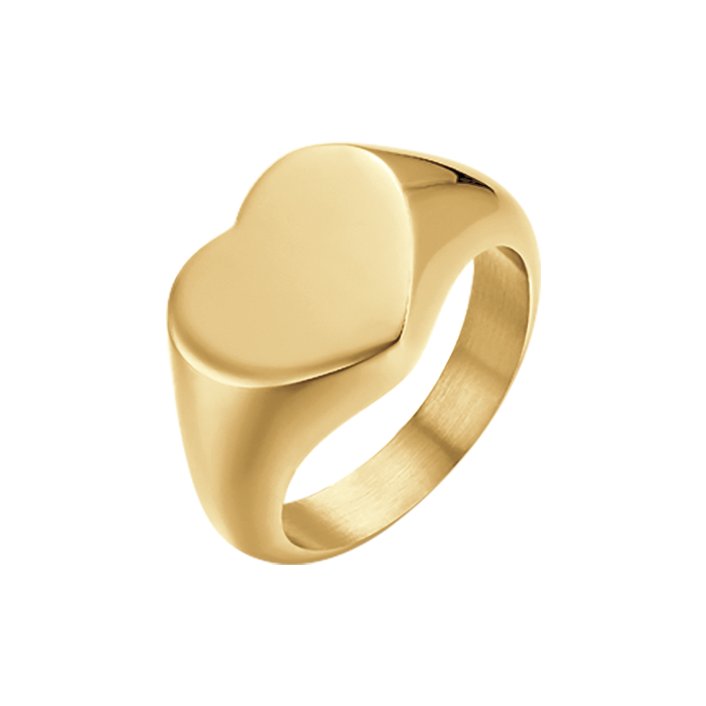 ANELLO DONNA SIGILLO IN ACCIAIO IP GOLD CON CUORE