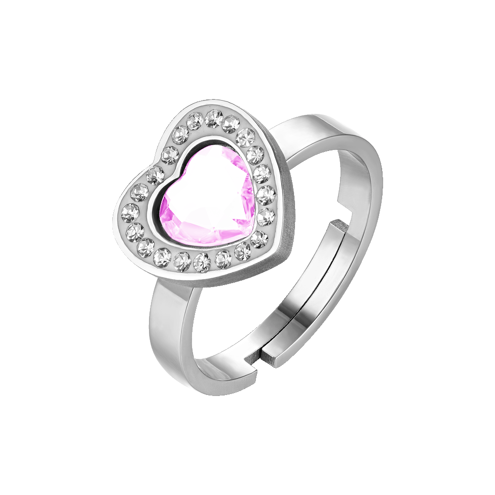 ANELLO DONNA IN ACCIAIO CUORE CRISTALLO BIANCO E CRISTALLI BIANCHI