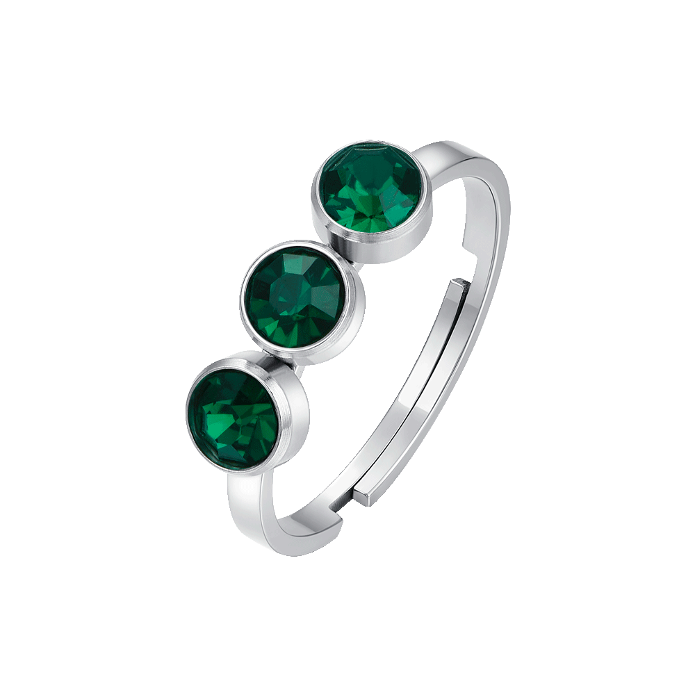 ANELLO DONNA IN ACCIAIO CON CRISTALLI VERDI
