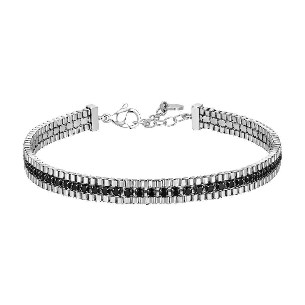 BRACCIALE UOMO IN ACCIAIO E ZIRCONI NERI