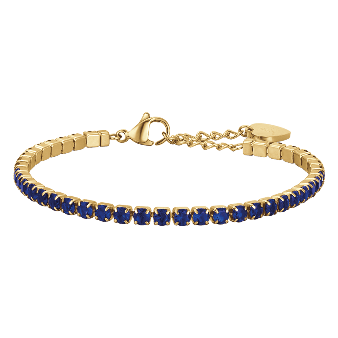 BRACCIALE TENNIS DONNA IN ACCIAIO IP GOLD CON CRISTALLI BLU