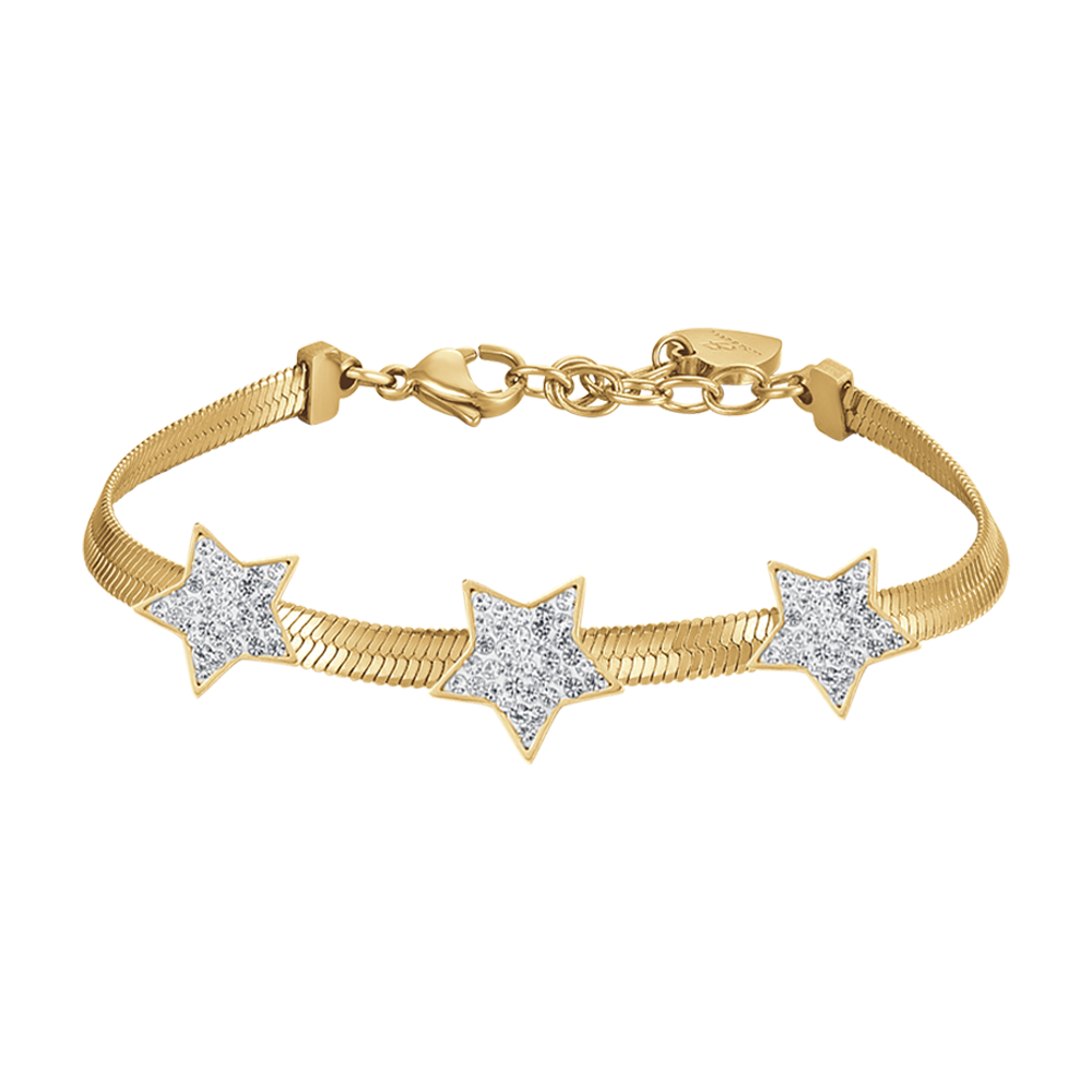 BRACCIALE DONNA SNAKE IN ACCIAIO IP GOLD CON STELLE CON CRISTALLI BIANCHI