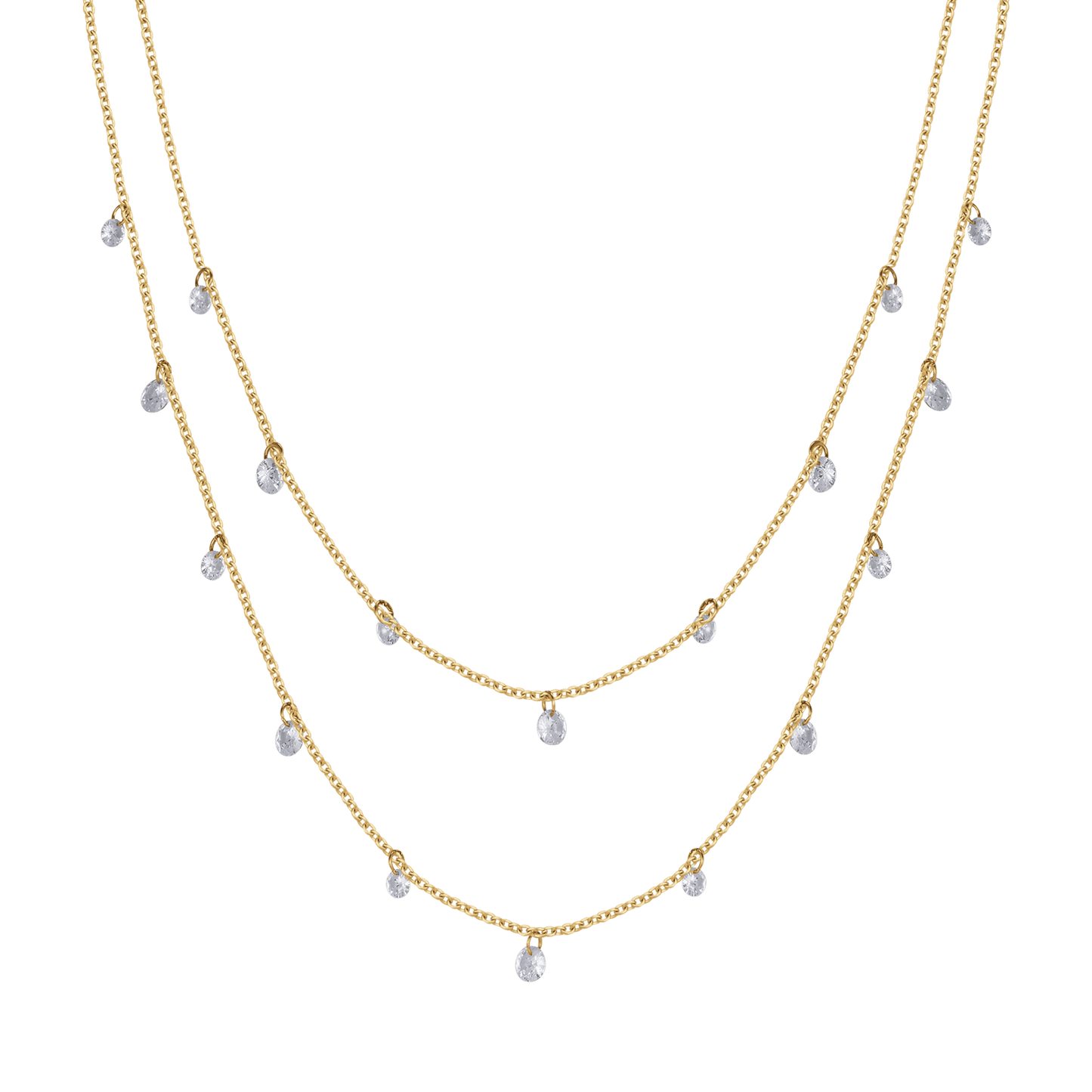 COLLANA DONNA IN ACCIAIO IP GOLD MULTIFILO CON CRISTALLI BIANCHI