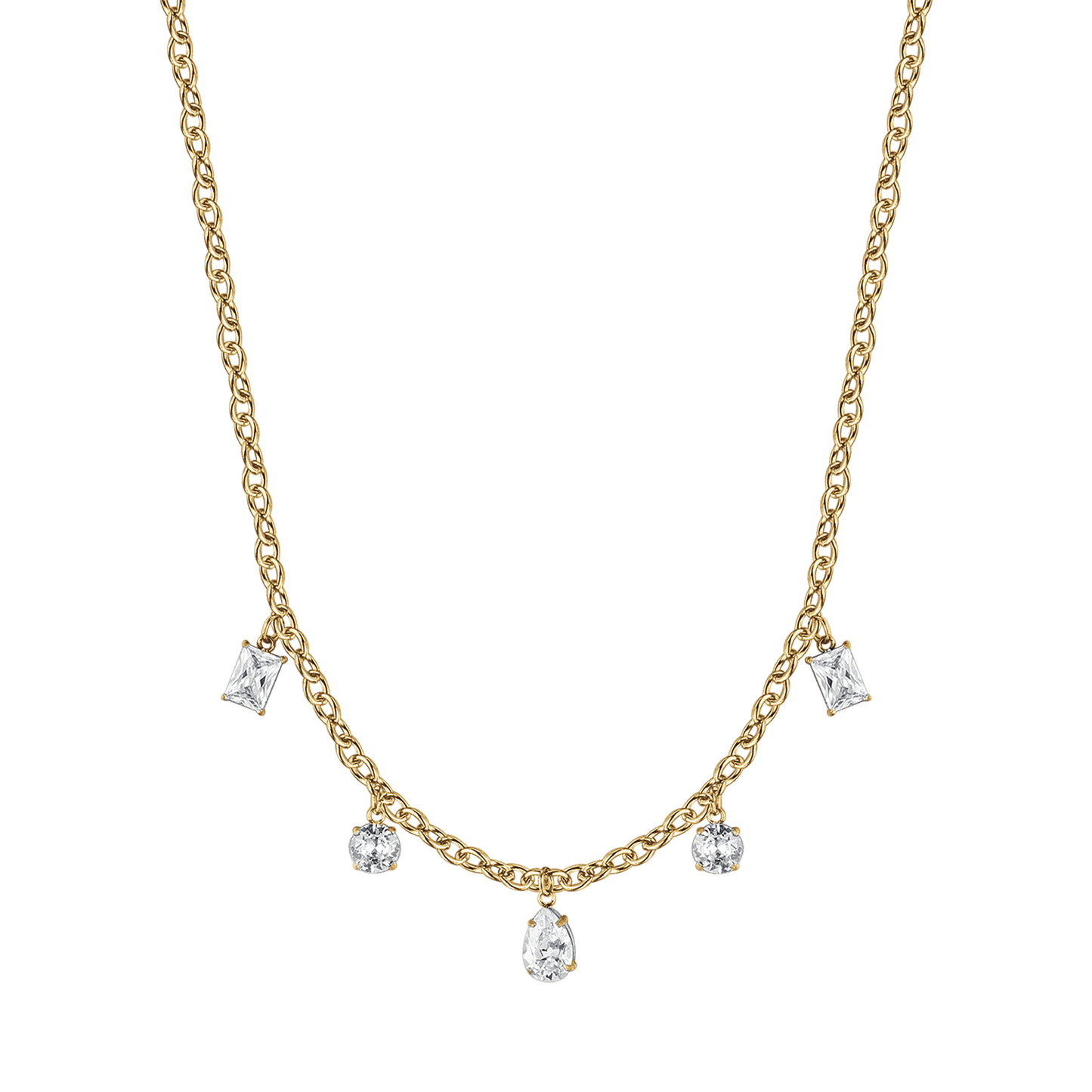 COLLANA DONNA IN ACCIAIO IP GOLD CON CRISTALLI BIANCHI PENDENTI