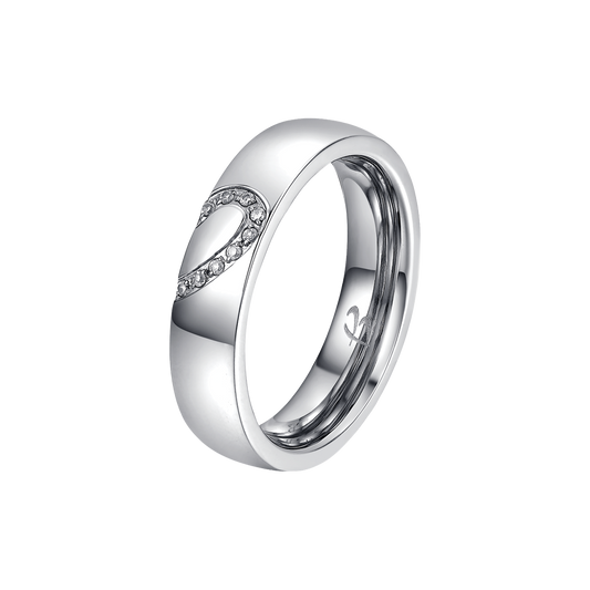 FEDINA DONNA E UOMO IN ACCIAIO CON MEZZO CUORE CON CRISTALLI BIANCHI