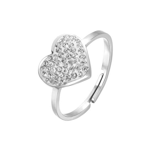 ANELLO DONNA IN ACCIAIO CON CUORE E CRISTALLI BIANCHI MISURA: S