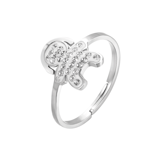 ANELLO DONNA IN ACCIAIO CON BIMBA E CRISTALLI BIANCHI MISURA: S