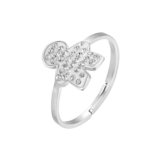 ANELLO DONNA IN ACCIAIO CON BIMBO E CRISTALLI BIANCHI MISURA: S