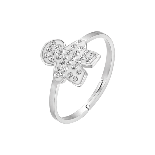 ANELLO DONNA IN ACCIAIO CON BIMBO E CRISTALLI BIANCHI MISURA: M