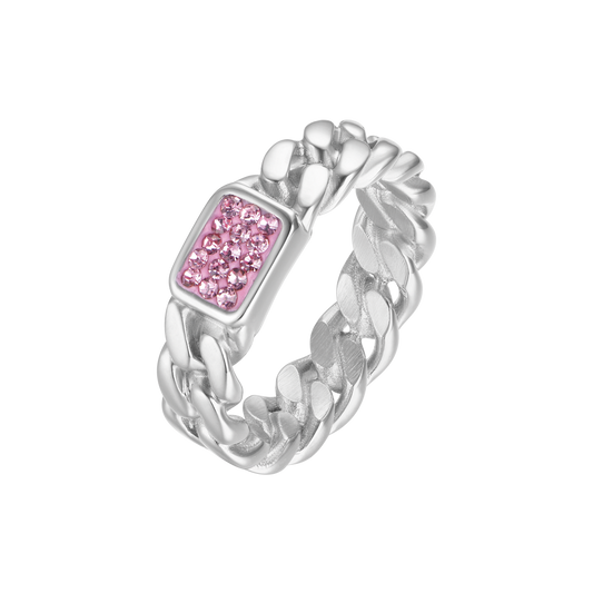 ANELLO DONNA IN ACCIAIO CON CRISTALLI FUCSIA
