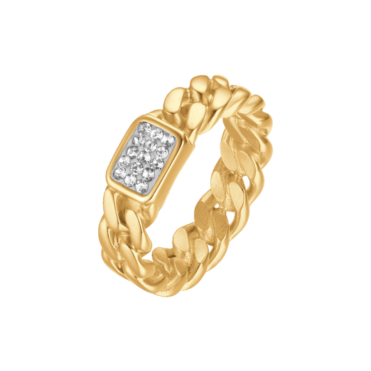 ANELLO IN ACCIAIO IP GOLD CON CRISTALLI BIANCHI