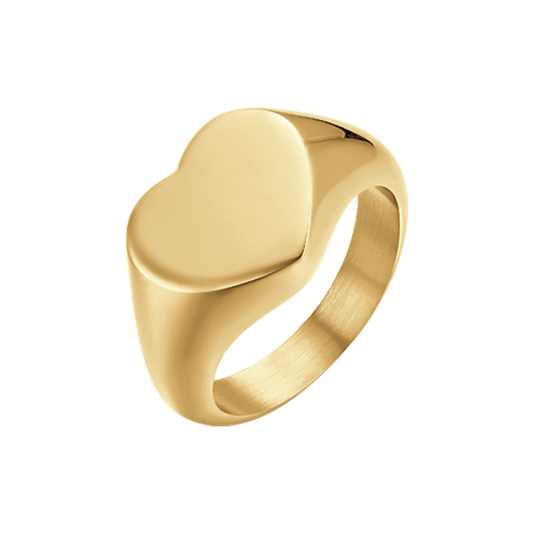 ANELLO DONNA SIGILLO IN ACCIAIO IP GOLD CON CUORE