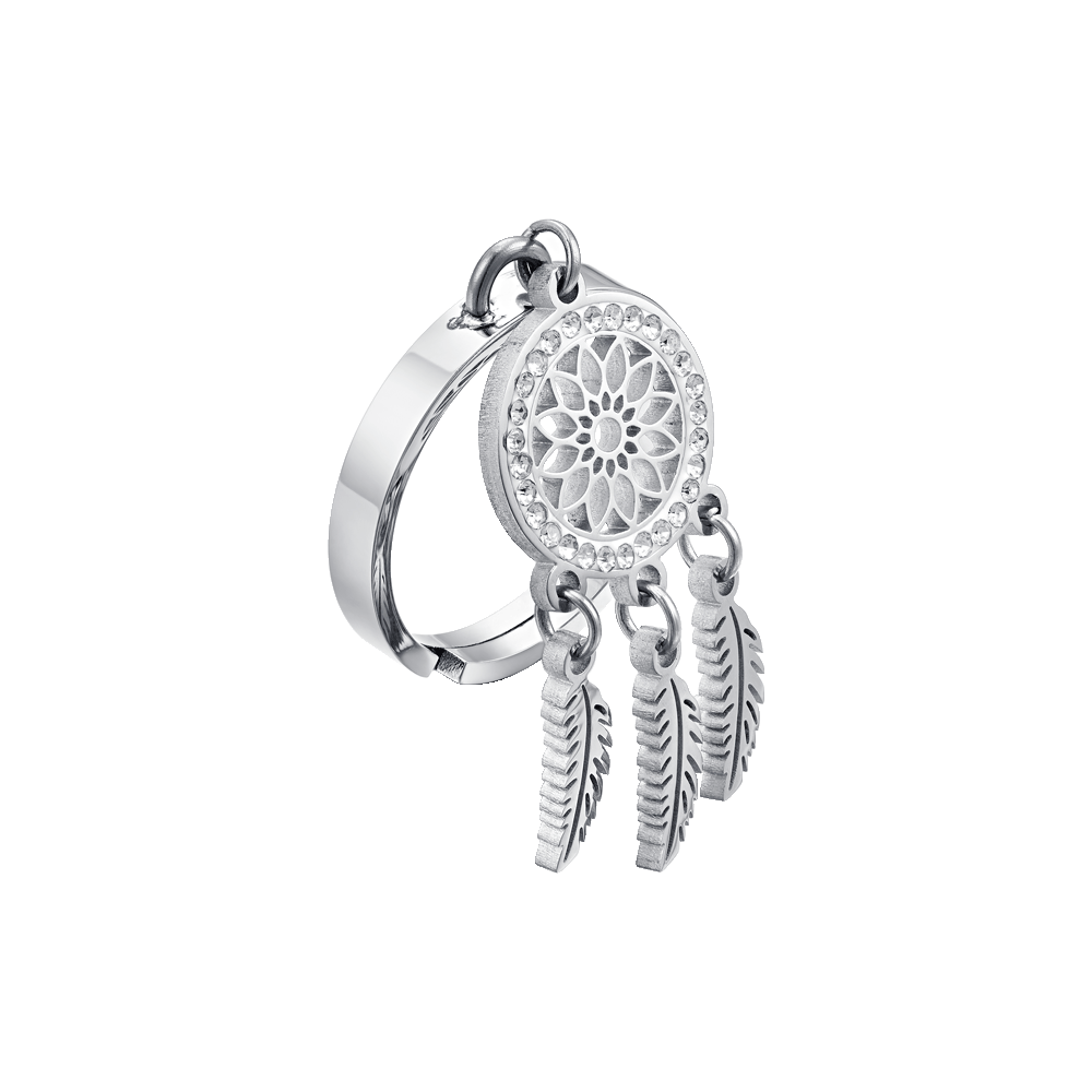 ANELLO DONNA IN ACCIAIO CON ACCHIAPPASOGNI CON CRISTALLI BIANCHI