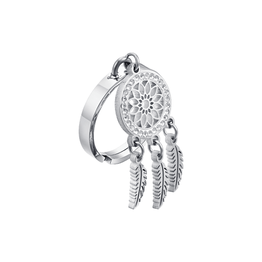 ANELLO DONNA IN ACCIAIO CON ACCHIAPPASOGNI CON CRISTALLI BIANCHI