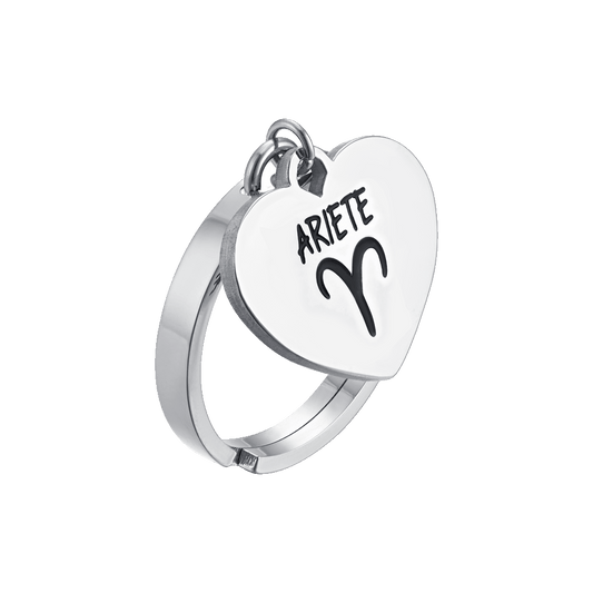 ANELLO DONNA IN ACCIAIO SEGNO ZODIACALE ARIETE CON CUORE