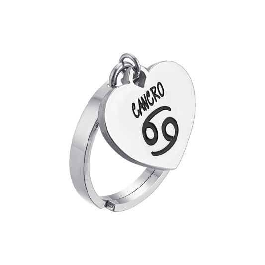 ANELLO DONNA IN ACCIAIO SEGNO ZODIACALE CANCRO CON CUORE