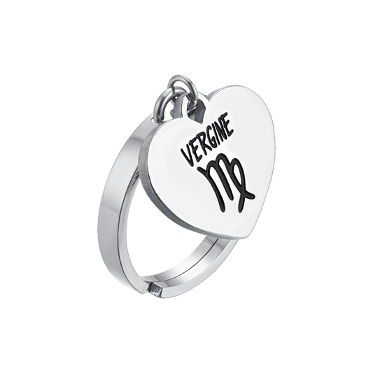 ANELLO DONNA IN ACCIAIO SEGNO ZODIACALE VERGINE CON CUORE