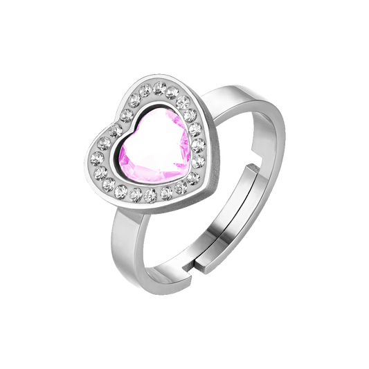 ANELLO DONNA IN ACCIAIO CUORE CRISTALLO BIANCO E CRISTALLI BIANCHI