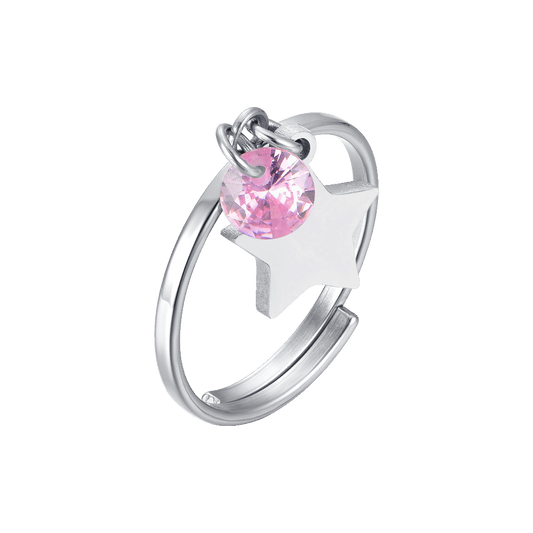 ANELLO DONNA IN ACCIAIO CON STELLA E ZIRCONE ROSA