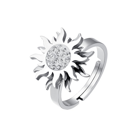 ANELLO DONNA IN ACCIAIO CON SOLE GIREVOLE CON CRISTALLI BIANCHI