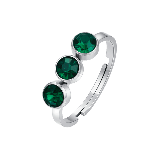 ANELLO DONNA IN ACCIAIO CON CRISTALLI VERDI