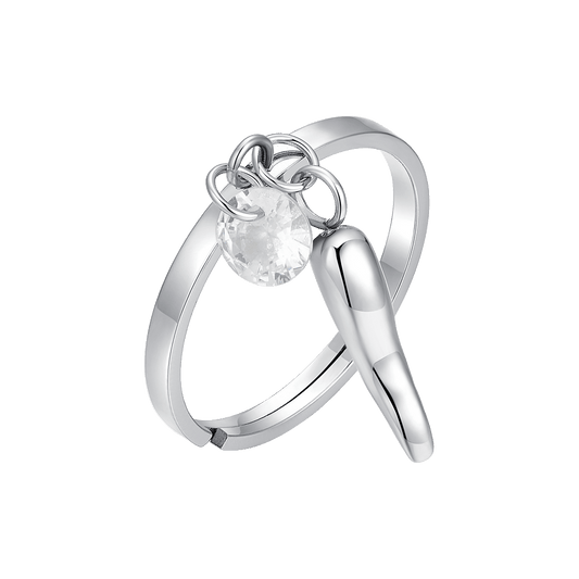 ANELLO DONNA IN ACCIAIO CON CORNO E ZIRCONE BIANCO