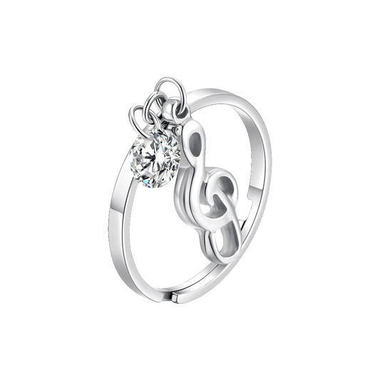 ANELLO DONNA IN ACCIAIO CON NOTA MUSICALE E ZIRCONE BIANCO