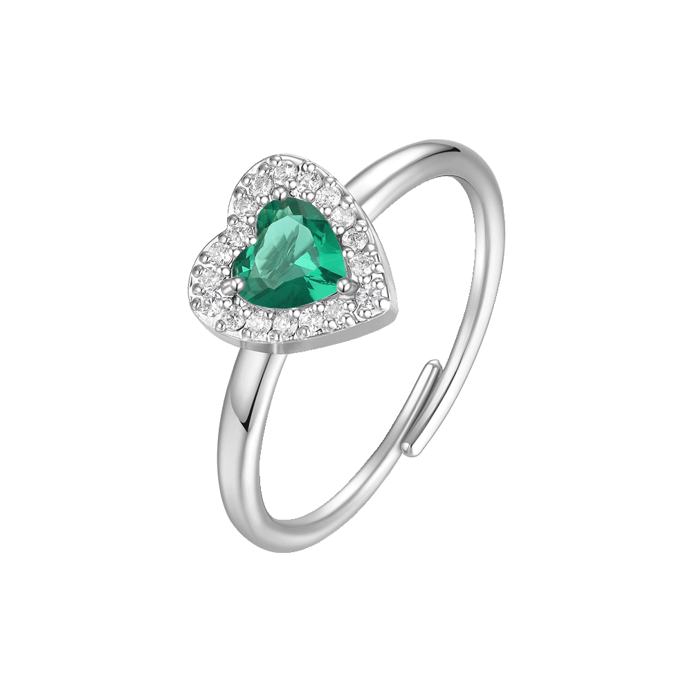 ANELLO DONNA IN ACCIAIO CON CUORE CON ZIRCONI VERDI E BIANCHI