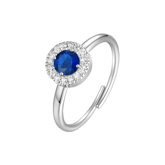 ANELLO DONNA IN ACCIAIO CON ELEMENTO CON ZIRCONI BLU E BIANCHI