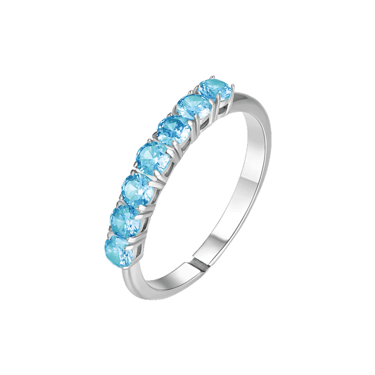 ANELLO DONNA IN ACCIAIO CON ZIRCONI ACQUAMARINA MISURA M