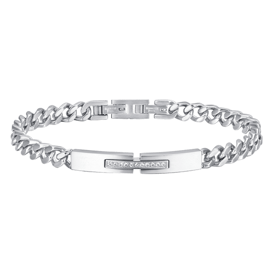 BRACCIALE UOMO IN ACCIAIO CON PIASTRA E CRISTALLI BIANCHI