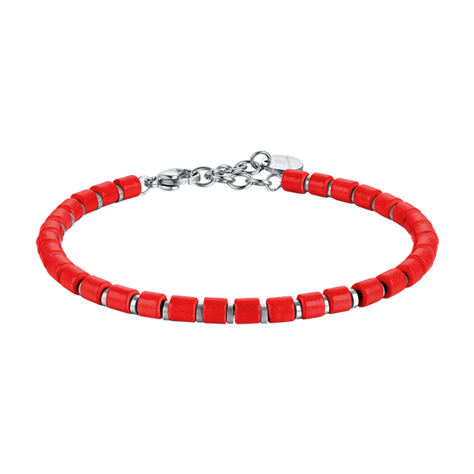 BRACCIALE UOMO IN ACCIAIO CON PIETRE ROSSE