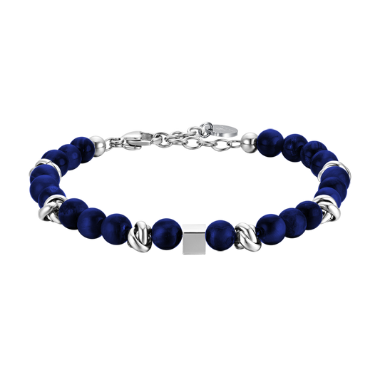 BRACCIALE UOMO IN ACCIAIO CON PIETRE BLU ED ELEMENTI IN ACCIAIO