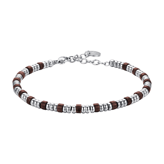 BRACCIALE UOMO IN ACCIAIO CON ELEMENTI SILVER E PIETRE OCCHIO DI TIGRE