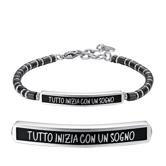 BRACCIALE UOMO IN ACCIAIO IP NERO TUTTO INIZIA CON UN SOGNO