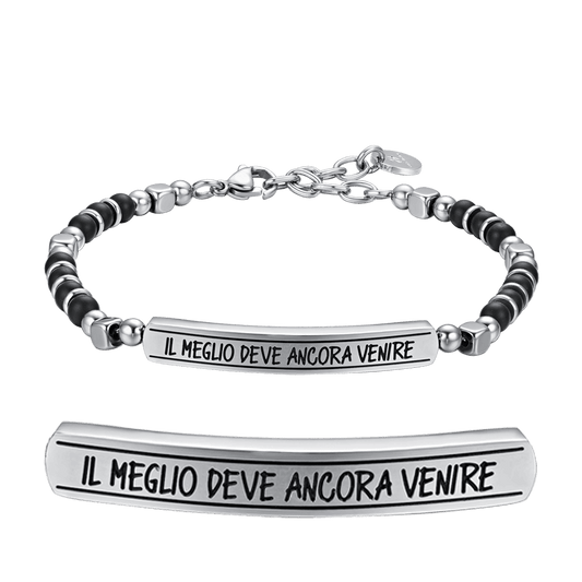 BRACCIALE UOMO IN ACCIAIO E PIETRE NERE IL MEGLIO DEVE ANCORA VENIRE