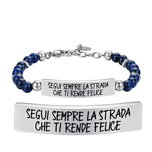 BRACCIALE UOMO IN ACCIAIO SEGUI SEMPRE LA STRADA CHE TI RENDE FELICE