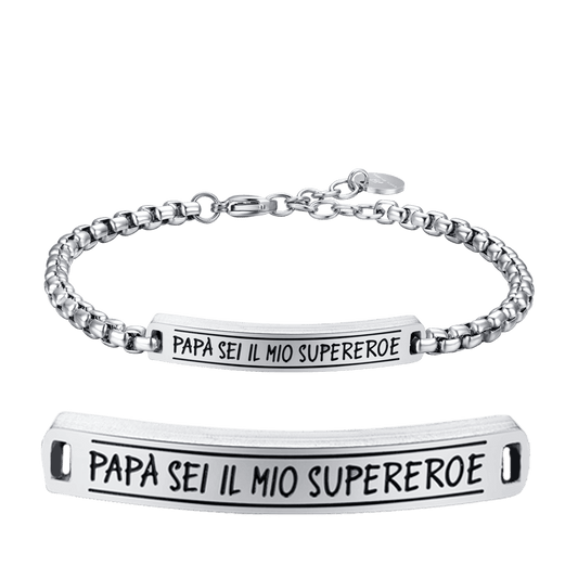 BRACCIALE UOMO IN ACCIAIO PAPÀ SEI IL MIO SUPEREROE