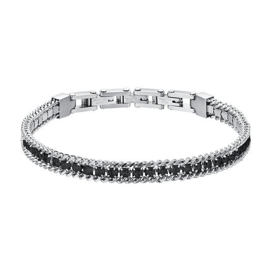 BRACCIALE UOMO TENNIS IN ACCIAIO CON CRISTALLI NERI