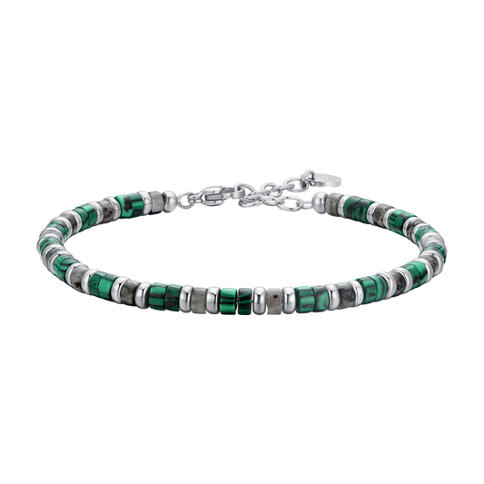 BRACCIALE UOMO IN ACCIAIO PIETRE VERDI E GRIGIE