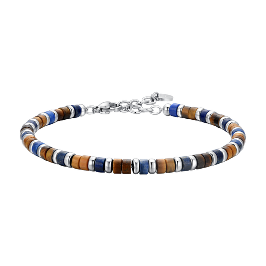 BRACCIALE UOMO IN ACCIAIO PIETRE OCCHIO DI TIGRE E LAPIS