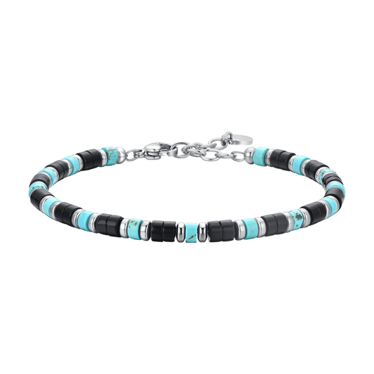 BRACCIALE UOMO IN ACCIAIO PIETRE AGATA E TURCHESI