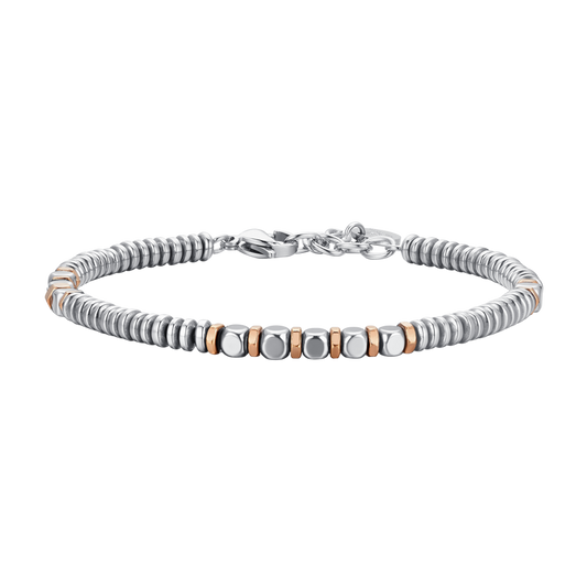 BRACCIALE UOMO IN ACCIAIO EMATITE SILVER E ROSE GOLD