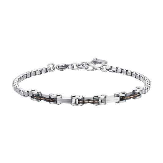 BRACCIALE UOMO IN ACCIAIO ELEMENTI IP NERO E IP ROSE