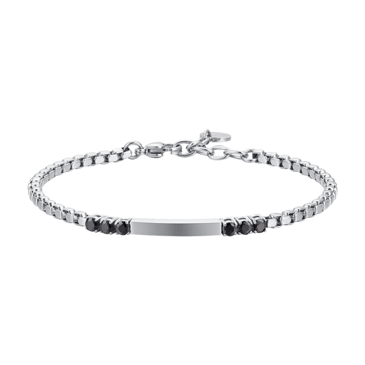 BRACCIALE UOMO IN ACCIAIO PIASTRA E ZIRCONI NERI