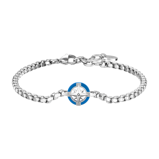BRACCIALE UOMO IN ACCIAIO CON ROSA DEI VENTI E DETTAGLIO BLU