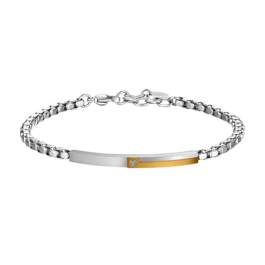 BRACCIALE UOMO IN ACCIAIO, PIASTRA CON ELEMENTO IP GOLD